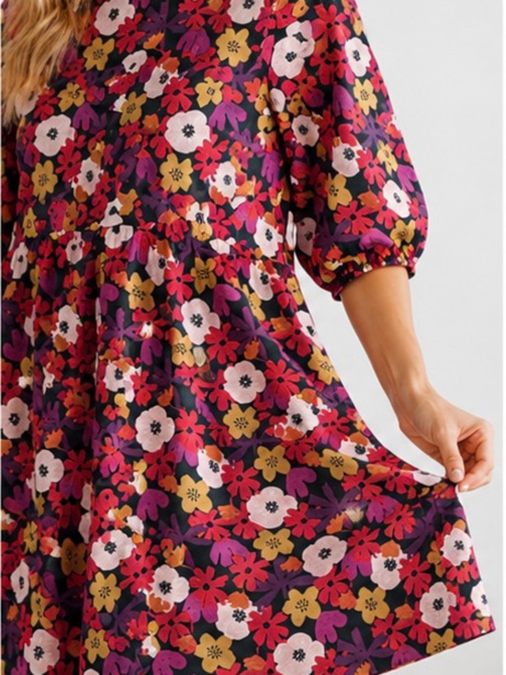 Michelle McDowell Floral Puff Sleeve Dress Women’s Small Pink Red Boho - Picture 2 of 4